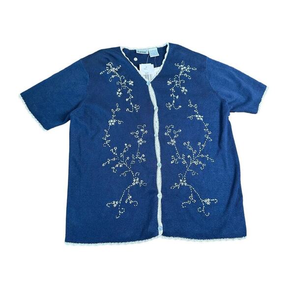 Vintage NWT Capacity Woman Short Sleeve Embroidered Cardigan Sweater Cottagecore - Picture 1 of 10